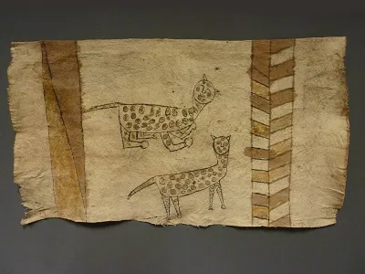 Rollo de corteza pintada con figuras zoomorfas: jaguar